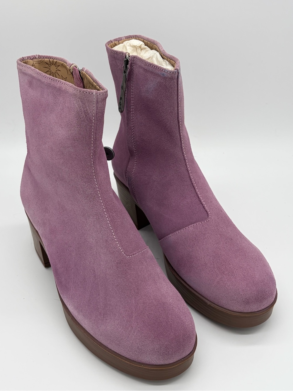 Purple Suede Platform Ankle Boots with Side Zip